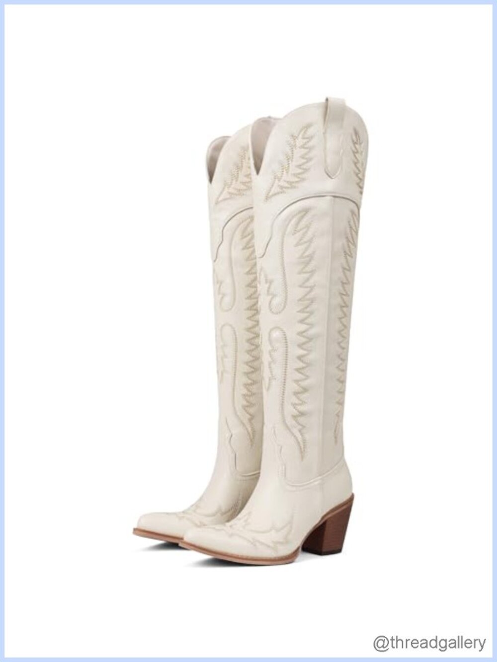 Over the Knee Western Cowboy Boots Faux Leather Pointed Toe Block Heel